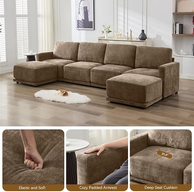 110.6" L Shaped Modular Sectional Sofa Modern Chenille Comfy Couch - Image 4