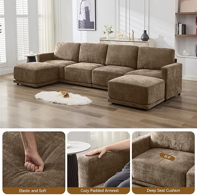 143.8" Modular U Shaped Sofa, Oversized Sectional Cloud Couch, 6 Seater Deep - Image 4
