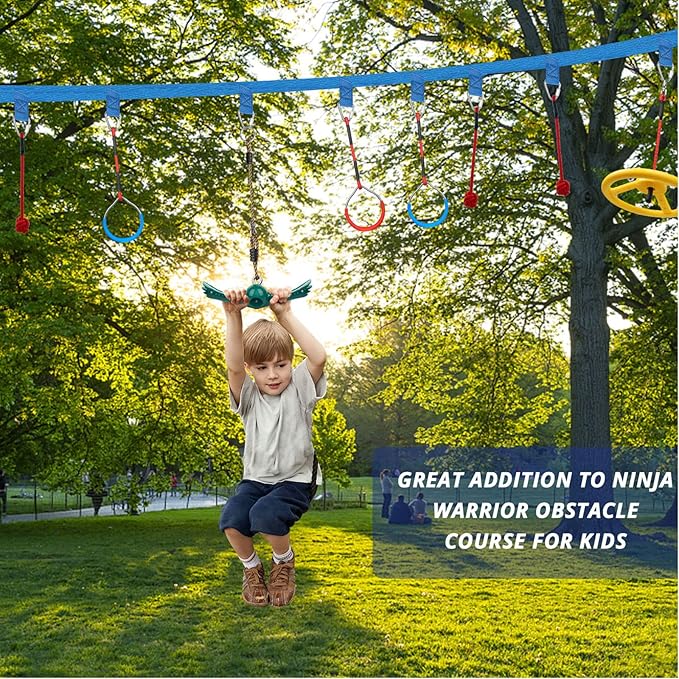 Swing Spins Set: 360° Handle Twist-Spin Flips Toy - Slackline Attachments Activate Play Powers - Accessories for Kids' Playground and Backyard Fun, Green