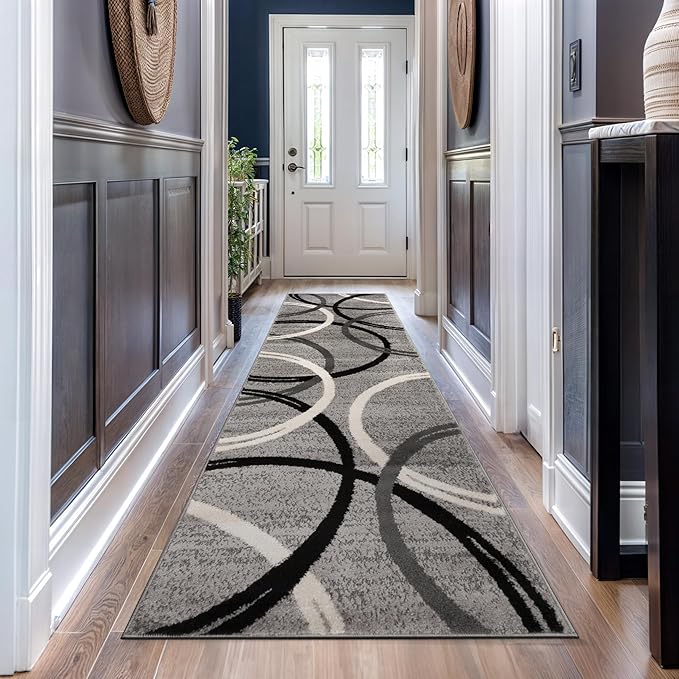 Rugshop Modern Wavy Circles Design Runner Rug 2'7" x 12' Gray