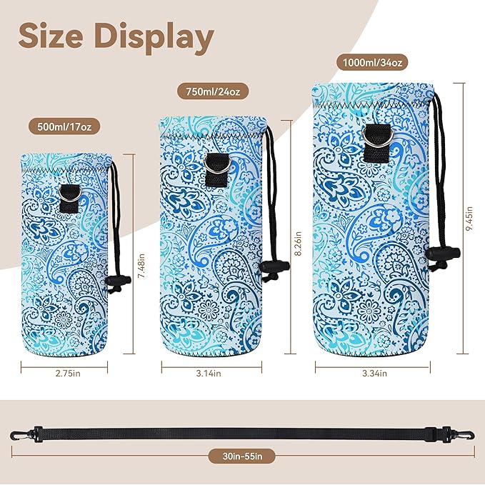 AUPET Water Bottle Bag Carrier,24oz/32oz Insulated Neoprene bottle Sling Holder Case Pouch Cover for 1000ML/750ML Bottles with Shoulder Strap for walking