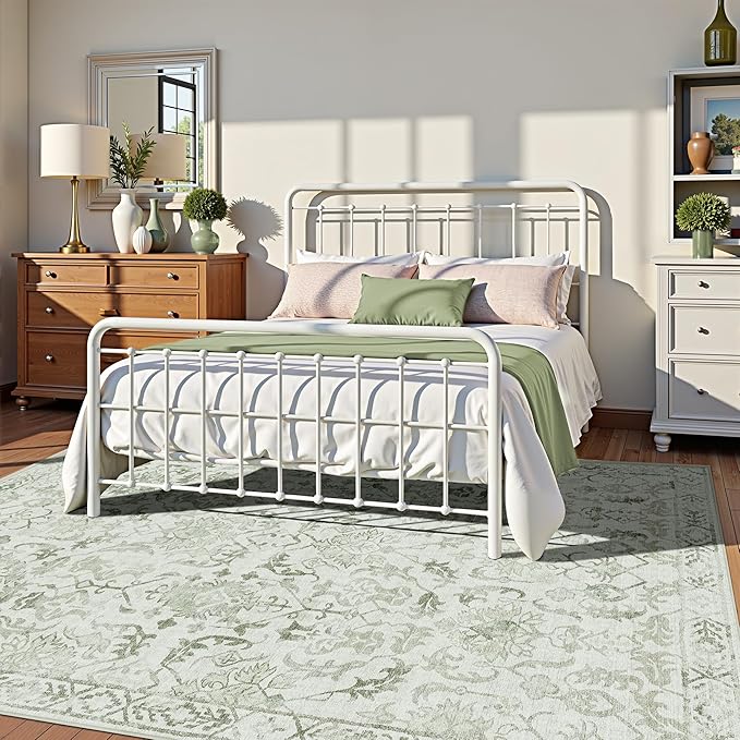 Sage Vintage Area Rug 5x7 for Living Room Bedroom, Washable Distressed Farmhouse Soft Thin Non-Shedding Indoor Throw Rug, Traditional Accent Carpet for Bedroom Office