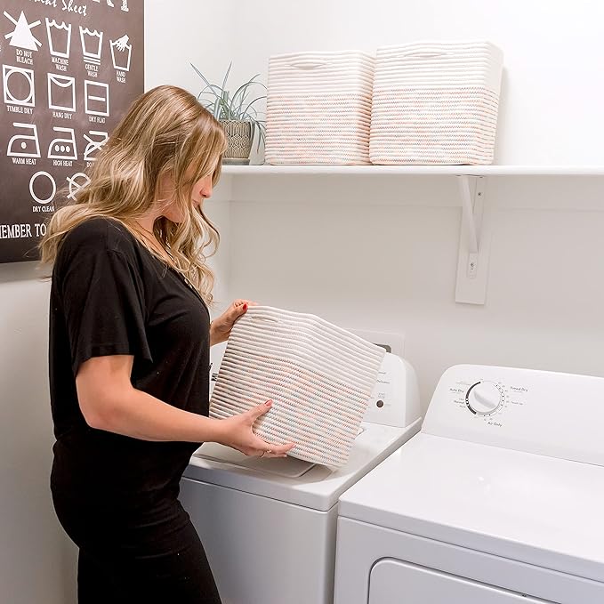 NaturalCozy Storage Cubes 11 Inch Cotton Rope Woven Baskets for Organizing, 3-Pack | Cube Storage Bin | Square Storage Baskets for Shelves Organizer, Classroom, Kids Toy Bins, Closet, Baby Nursery