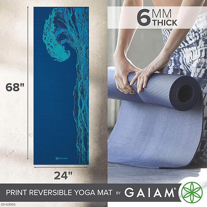 Gaiam Yoga Mat - Premium 6mm Print Reversible Extra Thick Non Slip Exercise & Fitness Mat for All Types of Yoga, Pilates & Floor Workouts (68" x 24" x 6mm Thick)