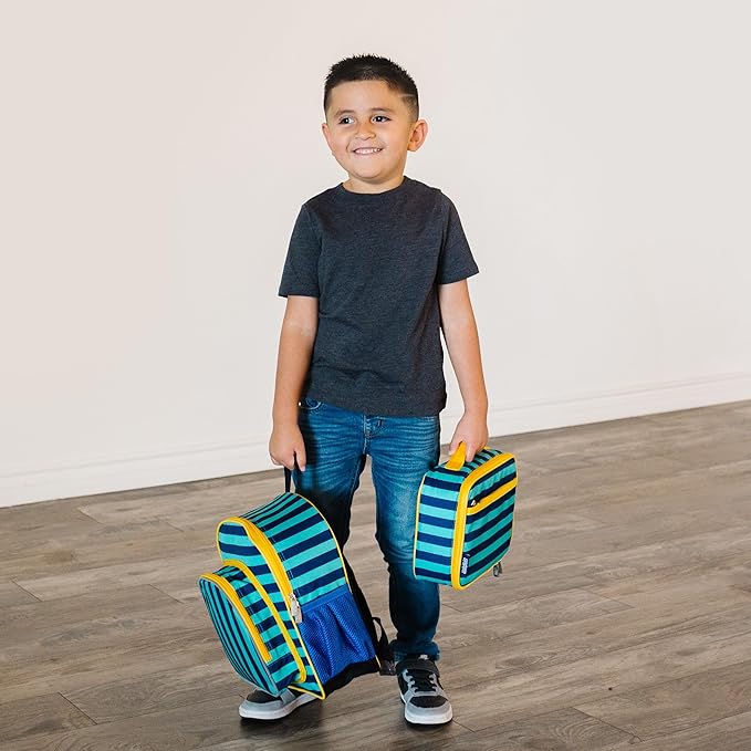 Wildkin 12-inch Kids Backpack – Padded, Adjustable, Ideal for Daycare & Travel - Blue Stripes