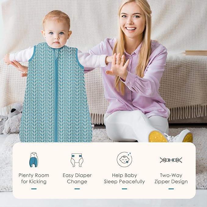 SWEET DOLPHIN Baby Sleep Sack 0-6 Months - 100% Cotton 2-Way Zipper TOG 0.5 Infant Wearable Blanket, Newborn Essentials Toddler 3 Pack Sleeping Sacks - Peacock Blue