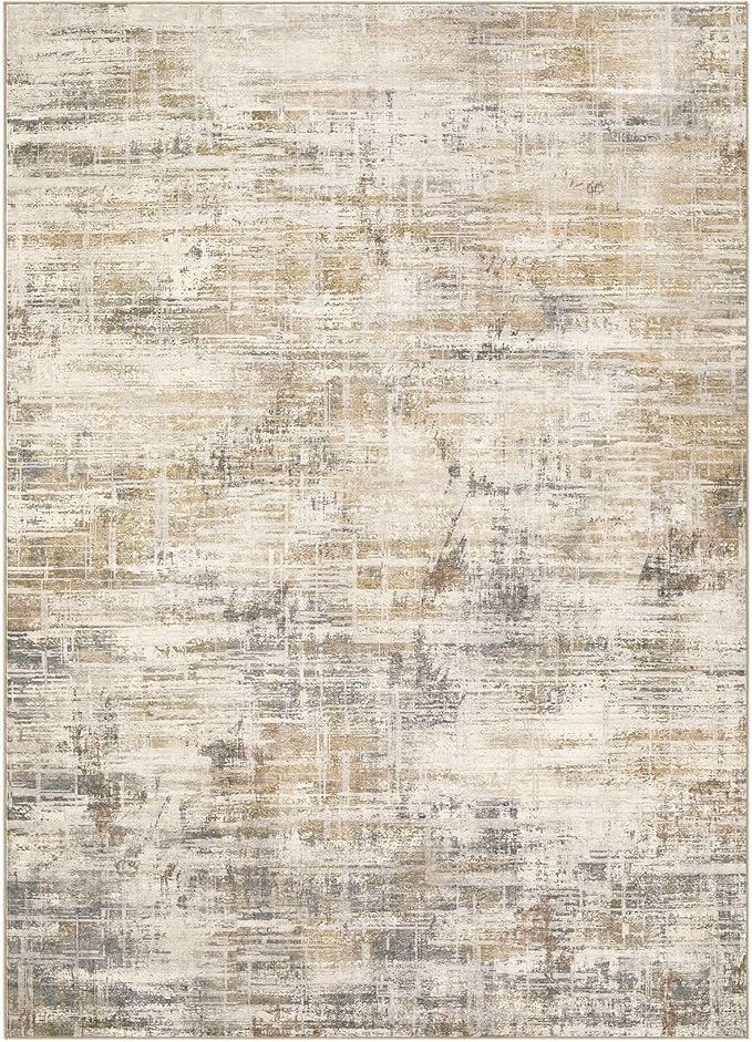 Area Rug for Living Room: 6x9 Washable Neutral Abstract Modern Soft Rugs Non Slip Indoor Floor Stain Resistant Large Carpet for Bedroom Dining Room Office Nursery - Golden Brown