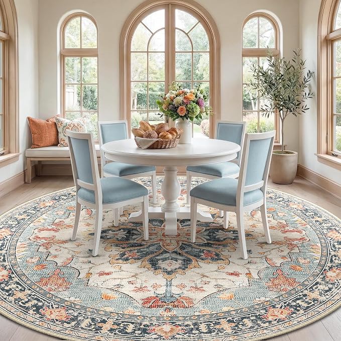 RELEANY 8ft Round Rug, Area Rugs 8ft, Washable Rug, Rugs - Image 2