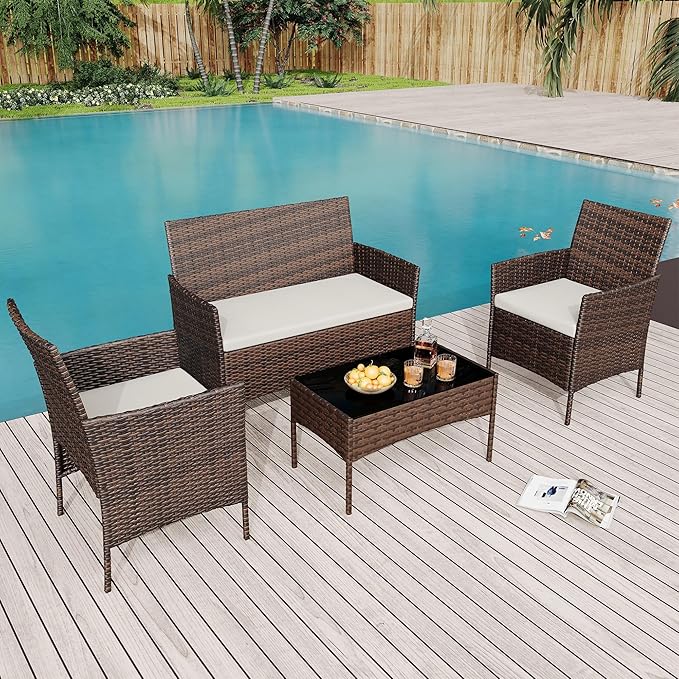4PCS Outdoor Patio Bistro Set, PE Rattan Wicker Armchairs - Image 6
