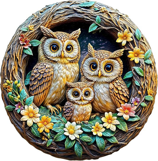 Wooden Puzzles for Adults - 3D Vision Effects Owl Family Wooden Jigsaw Puzzle - Unique Animal Shaped Wood Puzzles Adult - Creative Birthday Gift Family Game (100pcs)
