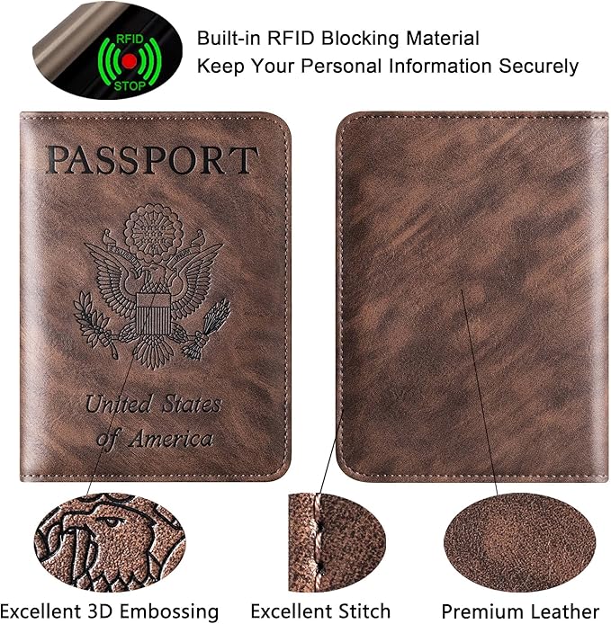 Passport Holder Cover Wallet Travel Essentials Leather Rfid Blocking Case Vacation Luggage Must Haves Travel Accessories for Men Women (116#Coffee)