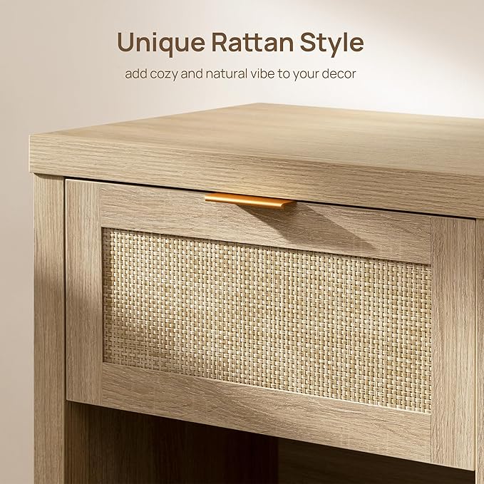 SICOTAS Rattan Night Stands, Farmhouse Nightstand Boho End Side Table Bedside - Image 4