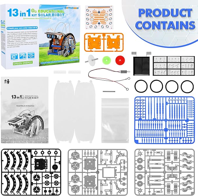 STEM 13-in-1 Education Solar Power Robots Toys for Boys Age 8-12, DIY Educational Toy Science Kits for Kids, Building Experiment Robotics Set Birthday Gifts for 8 9 10 11 12 Years Old Boys Girls Teens