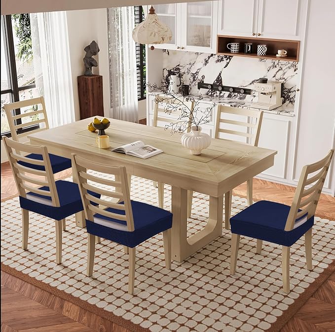 Smiry Waterproof Seat Covers for Dining Room Chairs Set of 8, Stretch Jacquard - Image 8