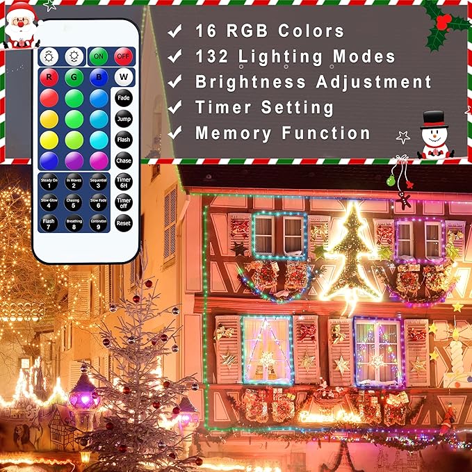 OMIKA 120 LED Rope Lights Plug in, 40ft 16 Colors Changing Outdoor String Light Waterproof with Remote Timer Twinkle Lights for Wedding Garden Patio Party Indoor Outdoor Decor(132 Modes)