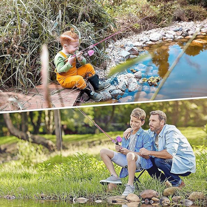 Milerong Kids Fishing Rod, Kids Fishing Pole Portable Telescopic Fishing Rod and Reel Combo Kit for Boys, Girls, Youth - with Spincast Fishing Reel, Fishing Tackles, Fishing Lures, Fishing Lines