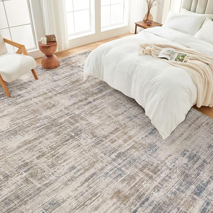 Area Rug for Living Room: 5x7 Washable Neutral Abstract Modern Soft Rugs Non Slip Indoor Floor Stain Resistant Carpet for Bedroom Dining Room Office Nursery - Brown