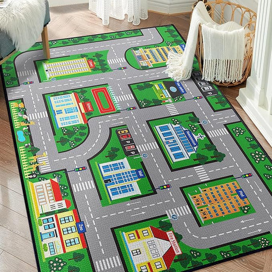 Play Mat 5'x 6'6" Car Rugs for Kids Toy Cars Kids Carpet City Pretend Play Non-Slip Washable