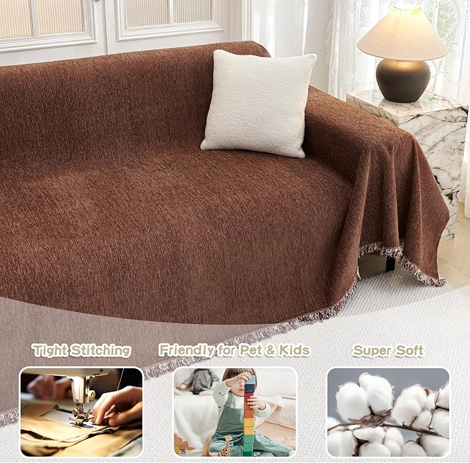 MYSKY HOME Chocolate Couch Cover Non Slip Dog Sectional Sofa Cover - Image 2