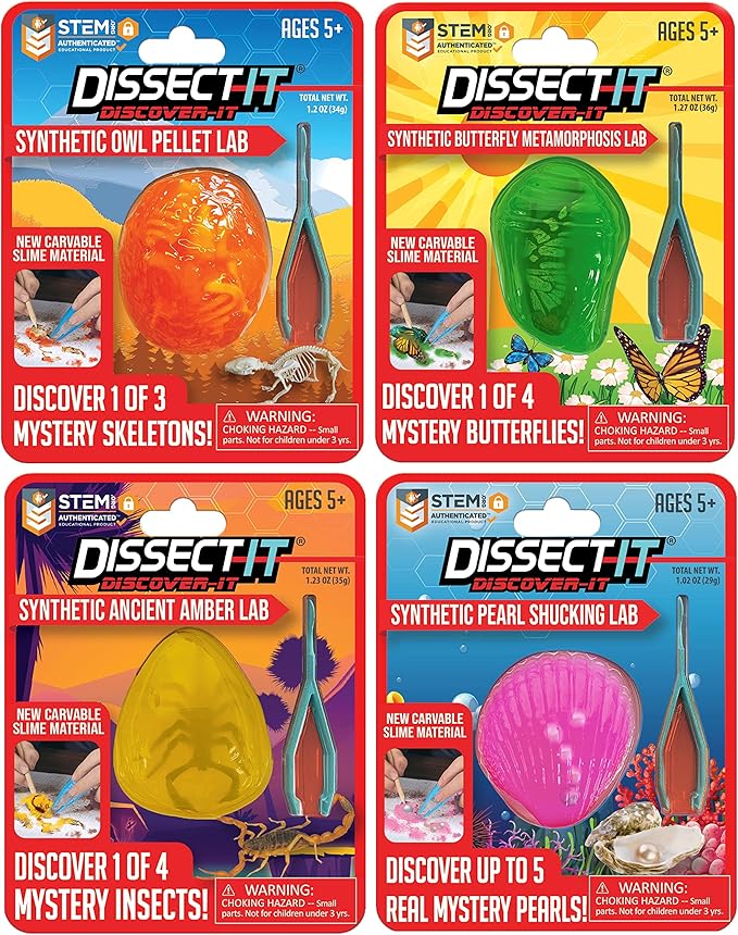 Dissect-It Discover-It Simulated Synthetic Lab Dissection STEM Toy, Complete Set of 4 Kits, Kids’ Home Learning Science Projects, Great for Young Scientists!