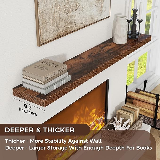 Floating Shelves for Wall, Large Wall Mounted Shelves with Invisible Brackets, Long Wood Floating Shelf for Living Room, Bedroom, Kitchen, (Brown, 55" W x 9" D x 1.5" H)