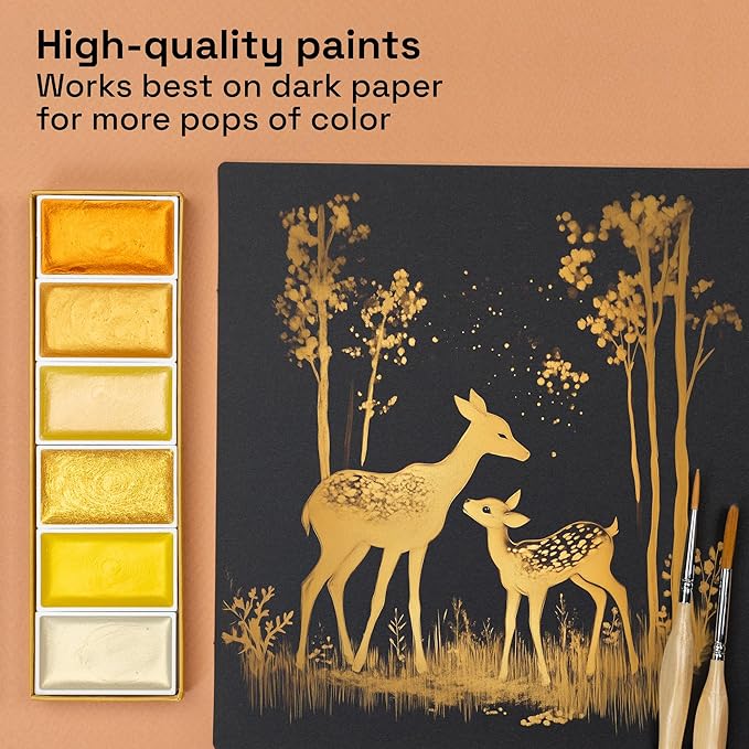 ARTISTRO Professional Metallic Watercolor Paint Set for Adults - 6 Pigment-Rich Gold Colors, XL Pans, ASTM-I Lightfastness, High Tinting Strength Watercolor Set for Professionals made by professionals