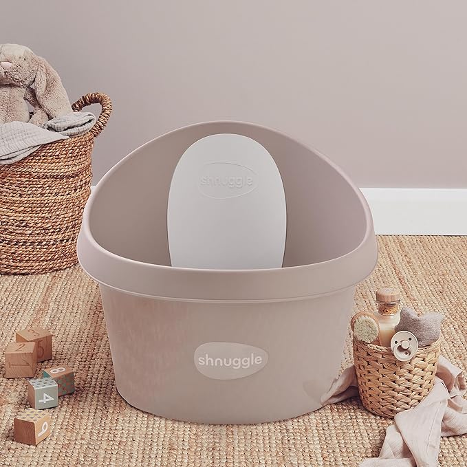 Toddler Bath Tub | Larger Bath for Bigger Kids at Bathtime | Includes Warm and Soft Foam backrest | Grippy Anti-Slip Surface | Includes Easy Drain Bath Plug | Taupe Beige