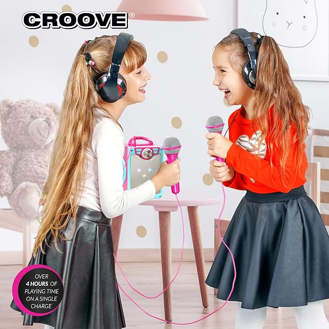 Rechargeable Kids Karaoke Machine for Girls, Pink Portable Karaoke Set, Gift for Girl Speaker with 2 Microphones & Lyrics Display - Bluetooth/AUX/USB, Best Birthday Gifts For Girls Ages 8 9+ Years Old