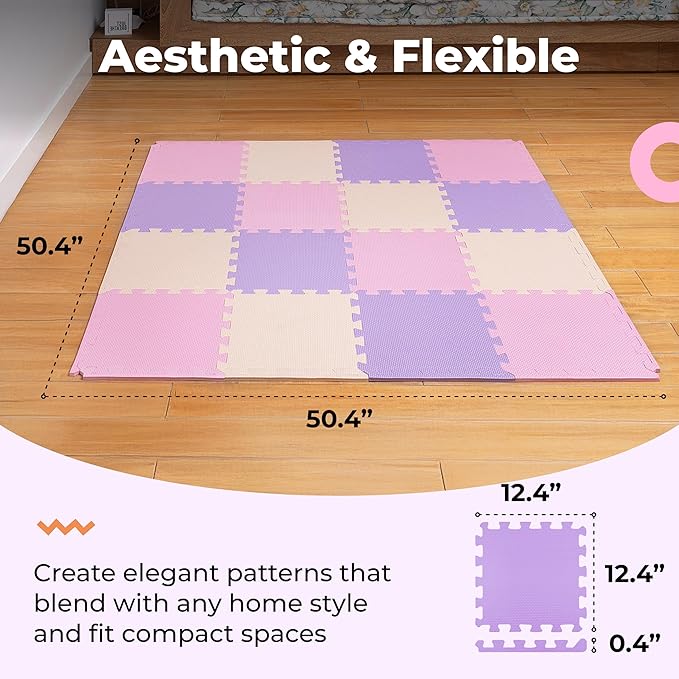 MioTetto Foam Floor Tiles for Kids - Non-Toxic Soft Comfortable Baby Play Mat, Thick Tummy Time Mat, Interlocking Foam Tiles for Development & Crawling, Soft Cushioned Play mat for Babies 6-12 Months