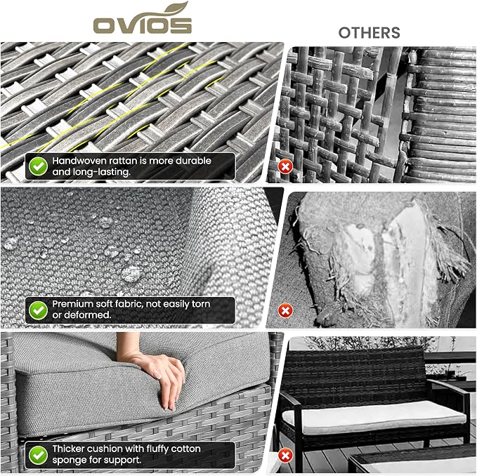 ovios 5 Pieces Patio Furniture Set, Outdoor Wicker Sofa Couch - Image 7