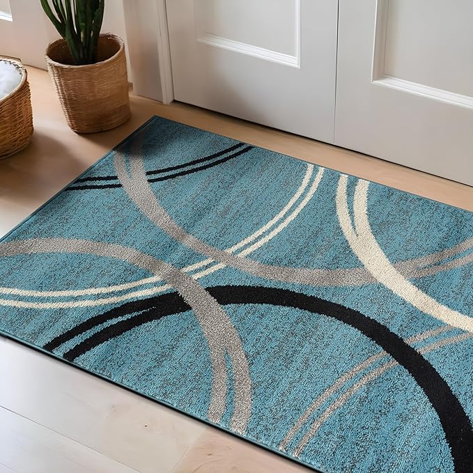 Rugshop Modern Wavy Circles Design Area Rug 2'7" x 4' Blue