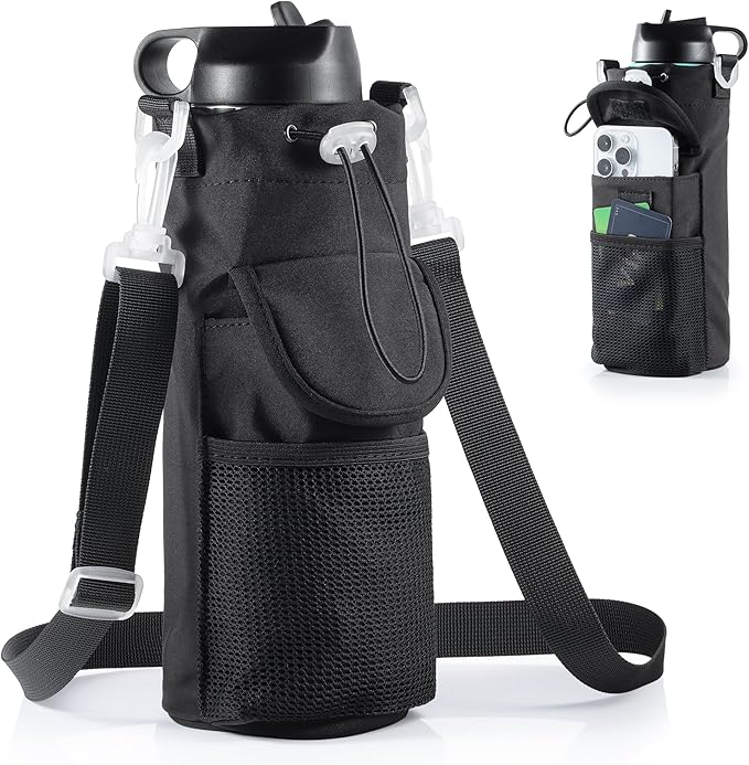 RRegeny【NEW STYLE Water Bottle Holder Crossbody Bag with Shoulder Strap, Leakproof Water Bottle Carrier for Hydro Flask16-40oz, Hands-Free Fitness Bag with Zipper Pockets for Hiking Travel Gym
