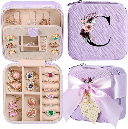 AYGXU Travel Jewelry Box for Women and Girls - Small Case With Initial A-Z - Teacher Gifts