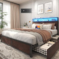 Lifezone Queen Bed Frame with 2-Tier Storage Headboard, Metal Platform Bed by Lifezone
