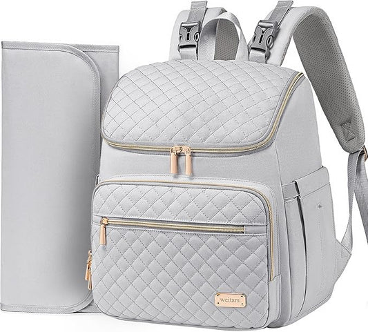 Weitars Diaper Bag Backpack Large Baby Diaper Bag with Changing Pad Travel Diaper Backpack,Baby Bag for Boys Girls,Stroller Straps,5 Insulated Pockets (Gray)
