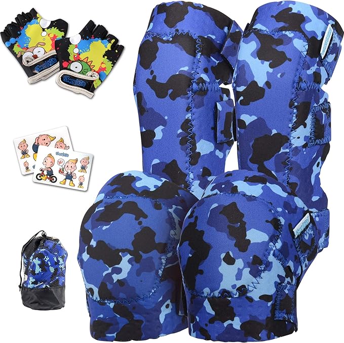 Soft-Style Kids Knee and Elbow Pads with Bike Gloves, Flexible Impact-Resistant Gear for Ages 2-11, Designed for Balance Bikes, Roller-Skating, and Skateboarding