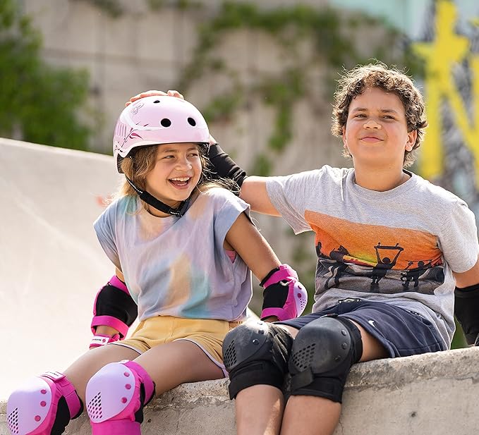 SKATEWIZ Skateboard Pads Protective Gear Set for Kids - Smash - Roller Skate Pads [6pc] - Elbow Pads Roller Derby and Knee Pads Kids Skating with Wrist Guards for Kids and Adults
