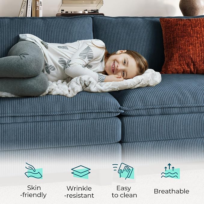 LINSY HOME 157" Modular U-Shaped Sectional Sofa, 4-Seat Corduroy Modern Cloud - Image 3