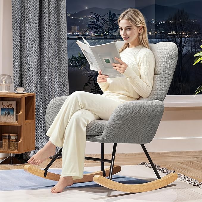 Rocking Chair Nursery, Teddy Baby Nursery Rocking Chairs, Modern Nursing Chair for Breastfeeding, Nursery Rocker for Small Spaces Indoor, Accent Glider Chairs for Living Room, Bedroom, Grey