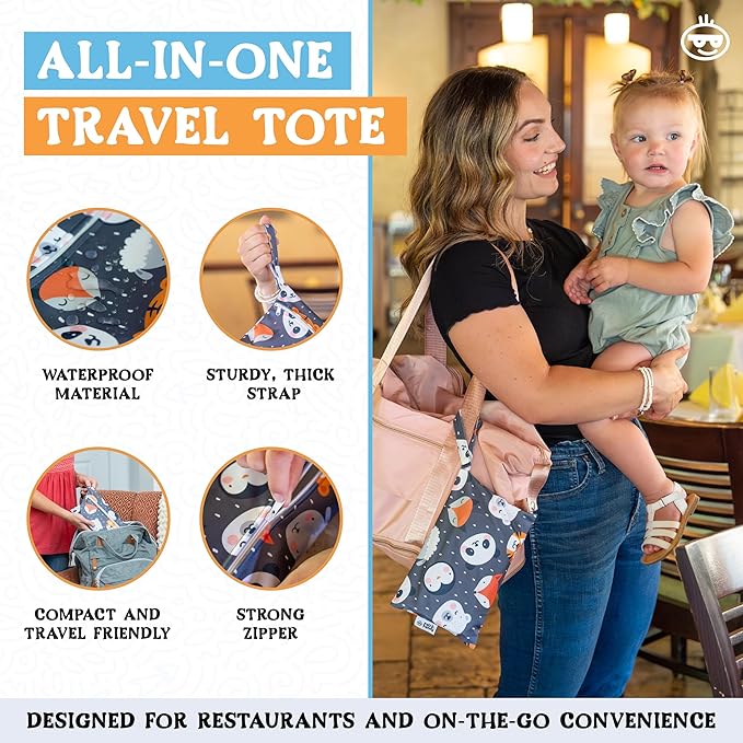 Travel Silicone Portable Feeding Supplies - Toddler Suction Plates, Silicone Baby Spoon & Fork, Lightweight Foldable Bib & Waterproof Storage Bag - 6 Piece Set