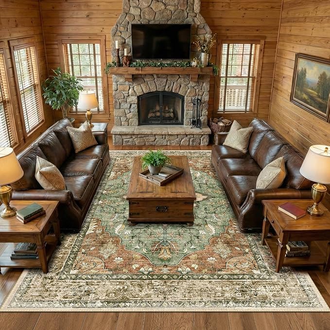 RELEANY Area Rugs 10'x12' Washable Non-Slip, Floral Vintage Distress Print - Image 2
