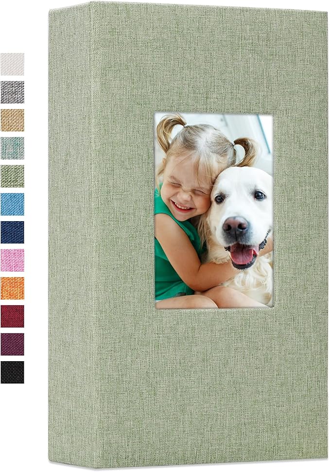 Vienrose Linen Photo Album 300 Pockets for 4x6 Photos Fabric Cover Photo Books Slip-in Picture Albums Wedding Baby Grassgreen