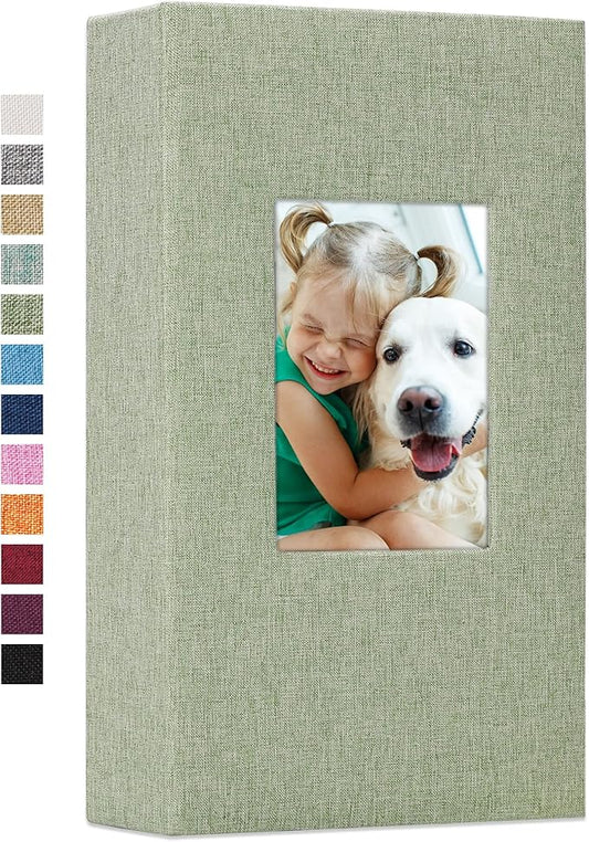 Vienrose Linen Photo Album 300 Pockets for 4x6 Photos Fabric Cover Photo Books Slip-in Picture Albums Wedding Baby Grassgreen