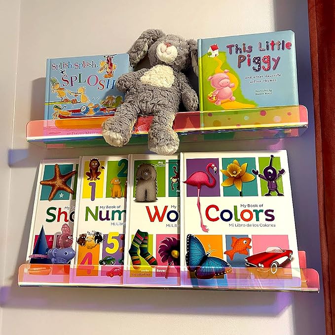 24 inches Iridescent Acrylic Bookshelf, Wall Mounted Display for Kids Room, Nursery, Toddler, Classroom (2 Packs)