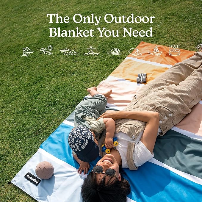 Nomadix Festival Blanket - Perfect for Picnics, Camping, & Lawn Seating - Plush Top & Water Resistant Base - Made with Post Consumer Recycled Materials - Stripes Retro - 60:x 70"