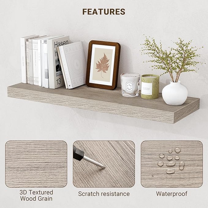Acovy 48 Inch Floating Shelves, 3D Textured Wood Grain, Wooden Shelves - Image 5