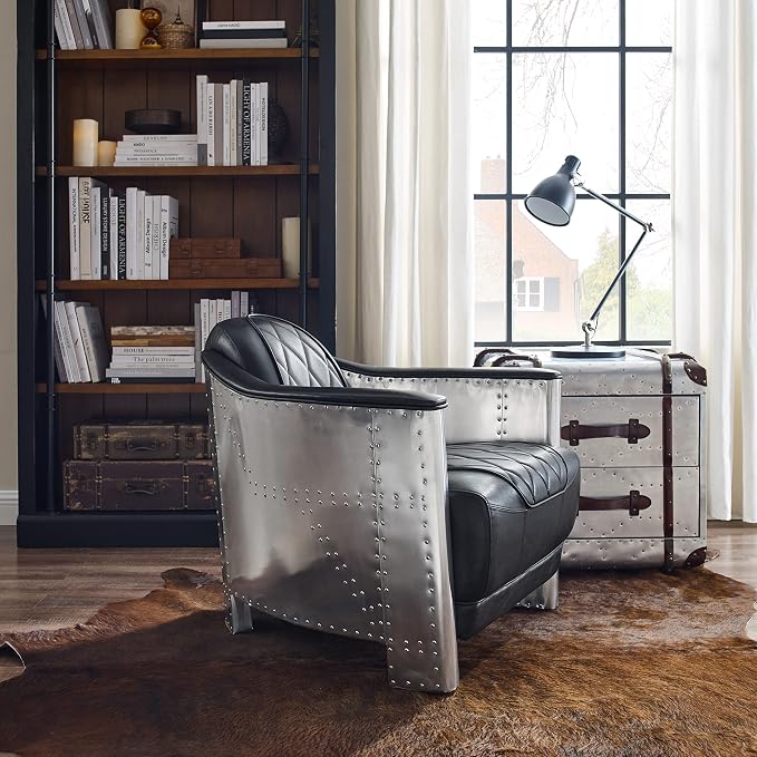 Art Leon Genuine Leather Mid Century Industrial Accent Arm Chair, Vintage - Image 7