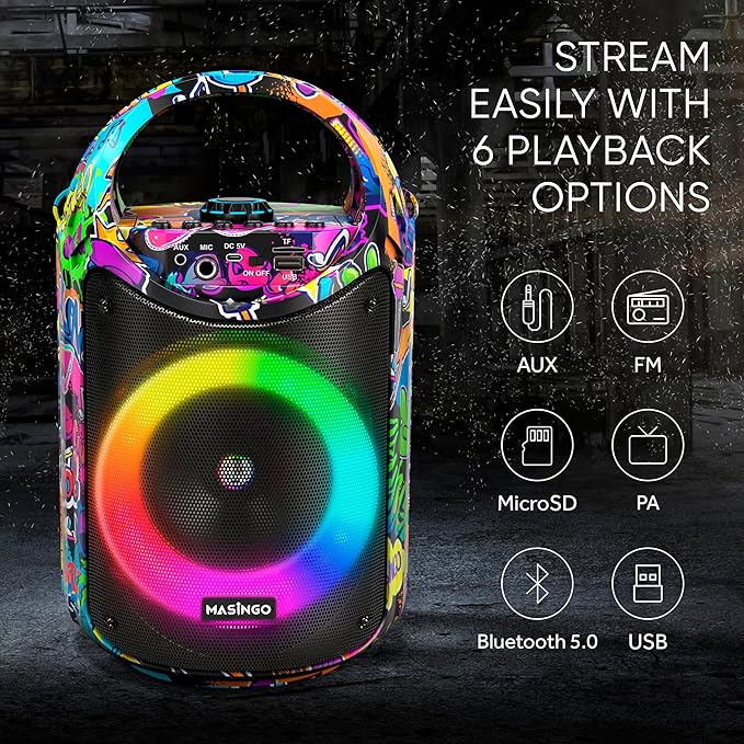MASINGO Karaoke Machine for Kids and Adults with 2 Wireless Bluetooth Microphones, PA Portable Speaker with Colorful LED Lights, Supports TF Card/USB, AUX/MIC in, TWS for Home Party, Burletta C10 V2
