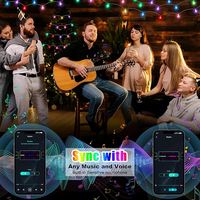 Smart Christmas String Lights Indoor, 29.5ft 213 Modes Crystal Fairy Lights, 60LED Color Changing Globe Decorative Hanging Lights with APP Remote Music for Bedroom Party Girl Gift Tent Wall Xmas Décor