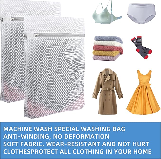 Laundry Bags 4 Pcs Mesh - 12 x 16 Inches, Durable Zipper Mesh Wash Bags for Delicates & Traveling